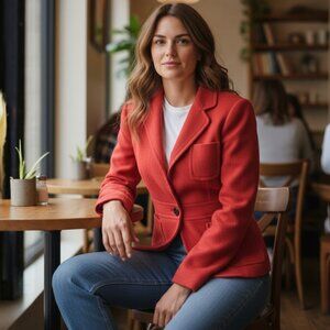 J. Crew Robert Noble Red Brick Vintage Wool Herringbone Tailored Shield Detail